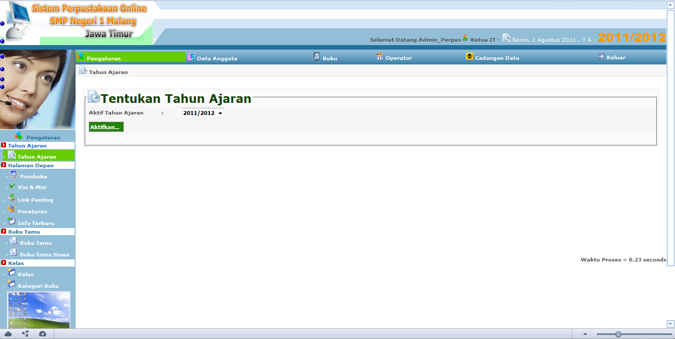 Tampilan Set Tahun Ajaran Sekarang Sistem Informasi Perpustakaan Berbasis Website Online